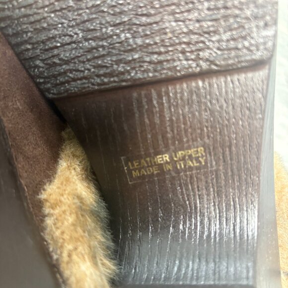 Italian Shoemakers Inc Suede Clog/Mule with Rings & Faux Fur Brown Size 9 - Picture 7 of 7